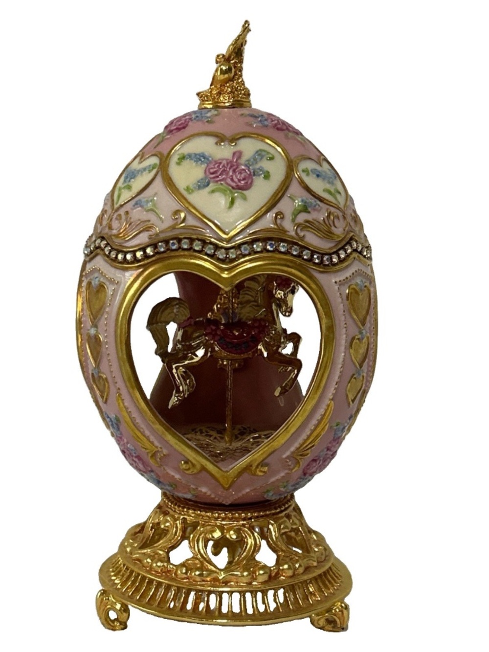 Fabrege TFM Egg Franklin Mint Pink Musical Collectible Carousel Horse